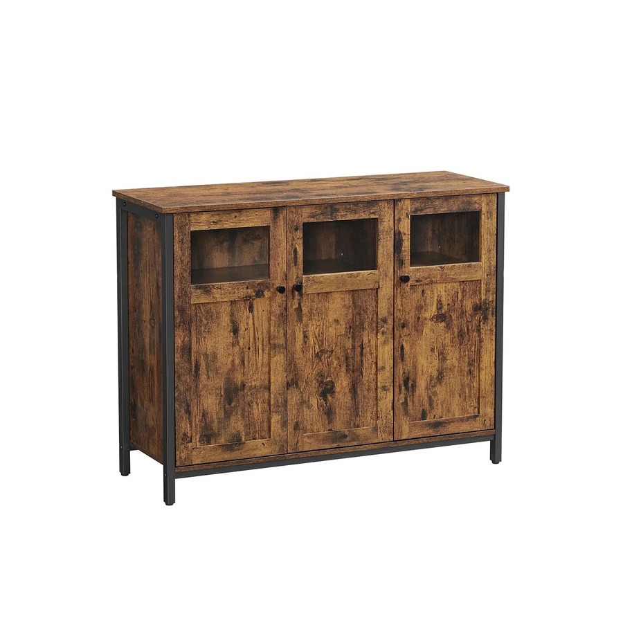 Vasagle Sideboard im Industriestil mit Glastüren, Braun-Schwarz, B/T/H: 110 x 35 x 75 cm - Bild 2