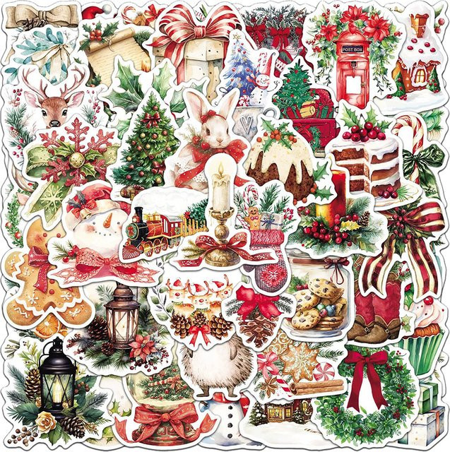 Vintage Aquarell Weihnachten Graffiti Aufkleber Charlie in Mehrfarbig für Laptop, Handy und Dekoration - Bild 1