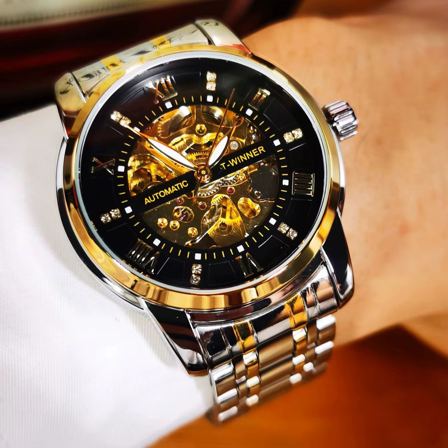 WINNER Armbanduhr Automatik, Edelstahl, Zirkonia, Kristall, Herren - Bild 3