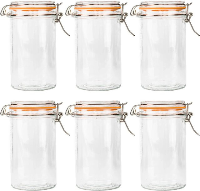 Relaxdays Einmachgläser 6er Set aus Glas in Transparent mit Luftdichtem Bügelverschluss, 500 ml, B/T/H: 12 x 15 x 8 cm - Bild 1