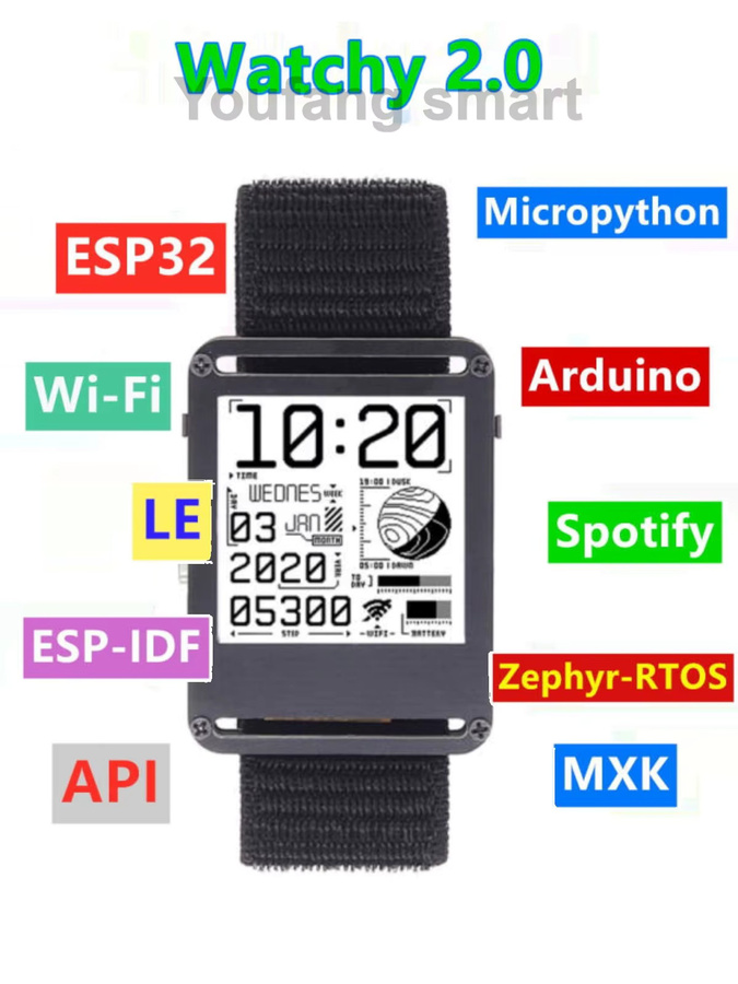 YoufangSmart Metall-ESP32 Smart E-Watch mit E-Ink-Display in Schwarz, programmierbare E-Paper-Uhr mit WLAN und Bluetooth für Arduino Roboter-Kits - Bild 3