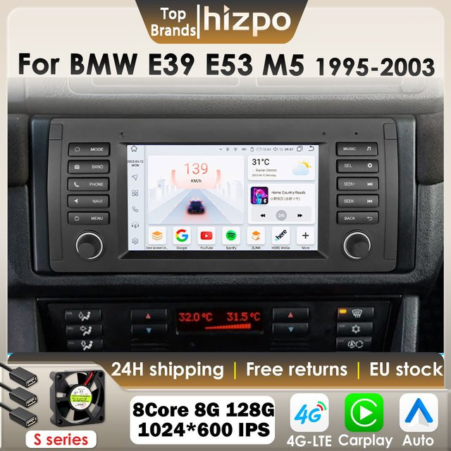 Hizpo Android 13 Auto Radio für BMW E39 E53 M5 (1995-2003) mit 8GB RAM, 128GB Speicher, GPS, WLAN, Bluetooth, 4G-LTE und kabellosem CarPlay in Schwarz - Bild 1