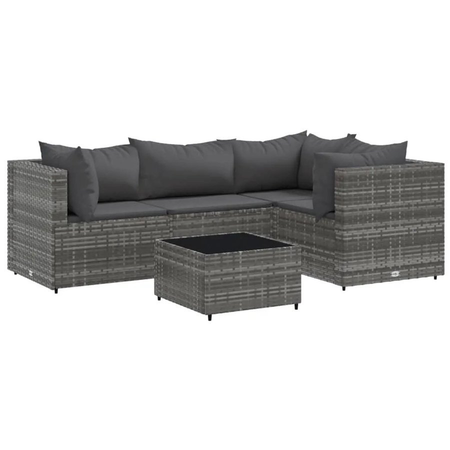vidaXL 5-tlg. Garten-Lounge-Set in L-Form aus grauem PE-Rattan mit Kissen und Couchtisch - Bild 2