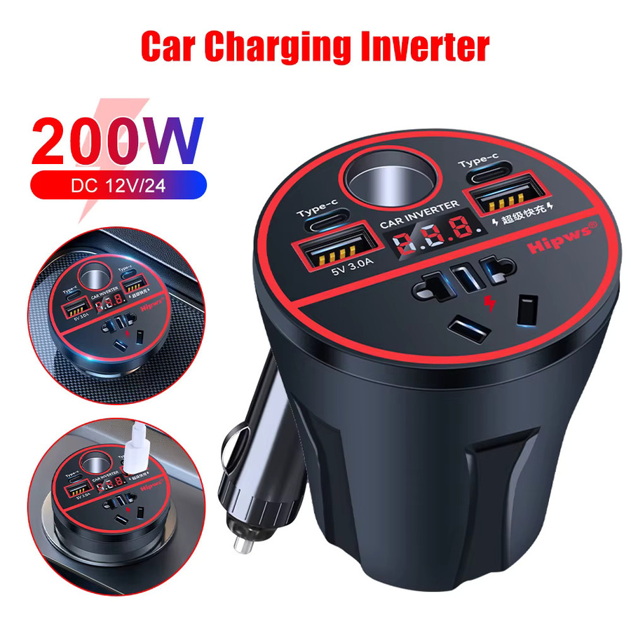 Auto-USB-Ladegerät 200W Adapter mit Digitalanzeige, Fahrzeugladegerät für Zigarettenanzünder inklusive QC3.0 und PD Typ C, Schwarz - Bild 7