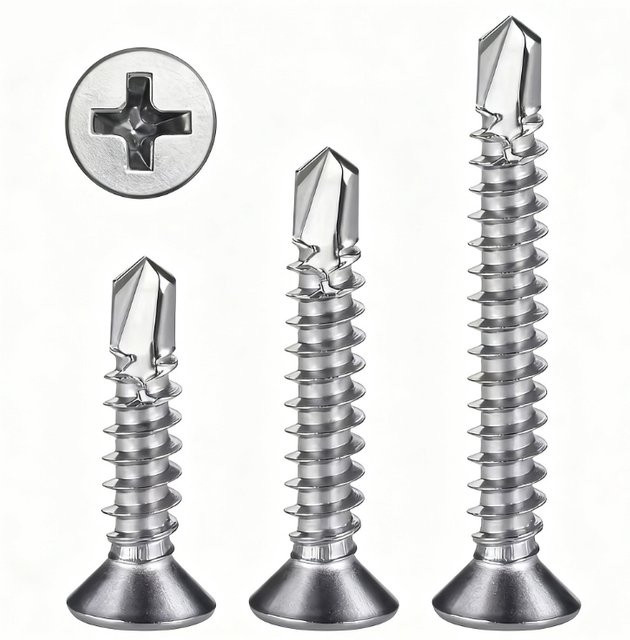 230 Stück selbstschneidende Sicherungsschrauben aus Edelstahl 410 in Silber, 6 Größen, Flachkopf mit Phillips- und Schlitzantrieb, Durchmesser: 4,2 mm - Bild 1