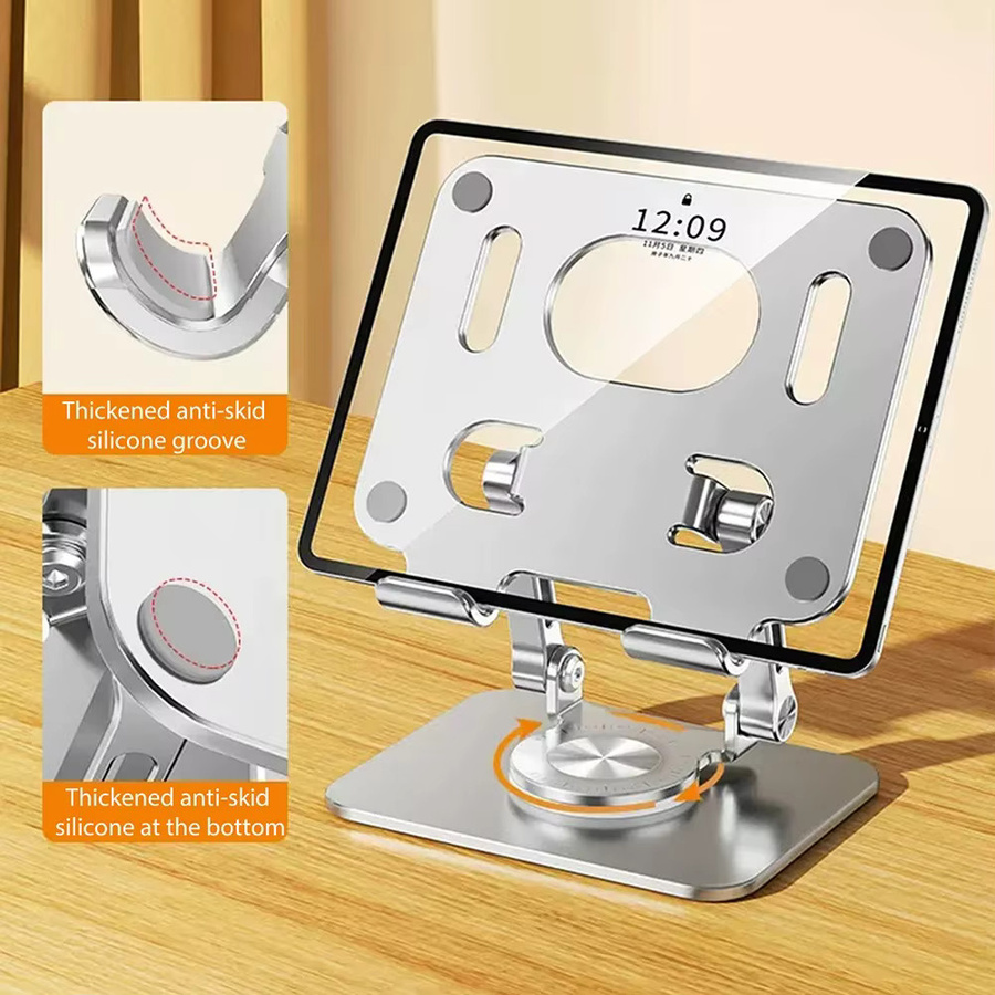 Faltbarer Handyhalter und Tablet-Riser in Schwarz oder Silber, 360 Grad drehbar und höhenverstellbar, rutschfest, passend für 4,7 bis 12 Zoll - Bild 2