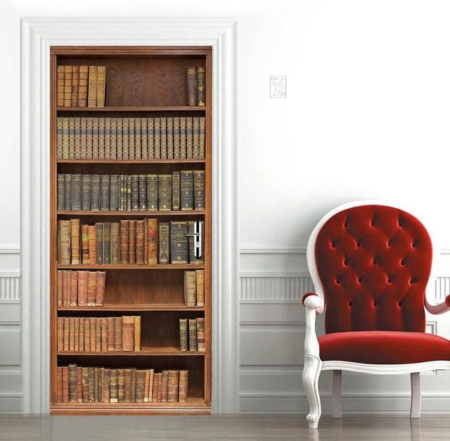 Sticker House 3D Vintage Bücherregal Wandaufkleber, abnehmbar und wasserdicht, Braun, B: 77 cm, H: 200 cm - Bild 1