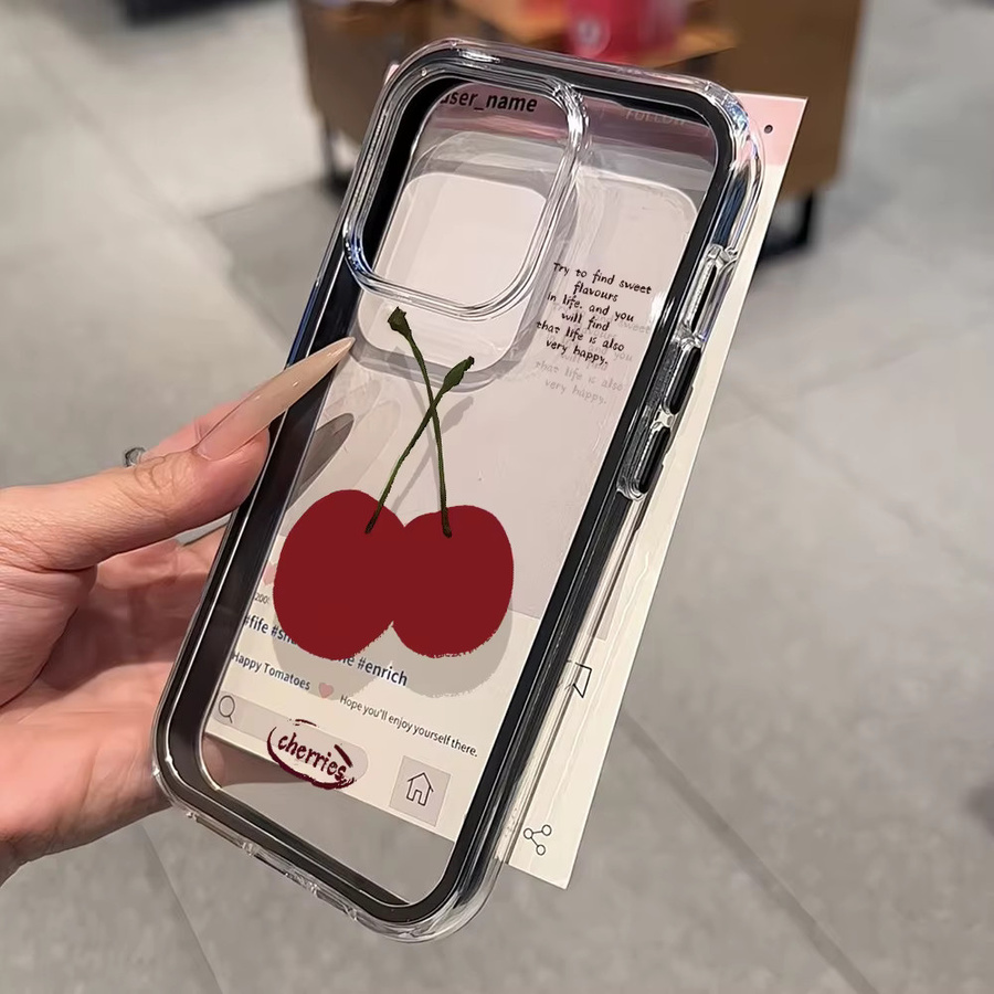 Stoßfeste Handyhülle mit süßem Kirsch-Design für Apple iPhone 11 bis iPhone 17 Pro Max in Pink und Transparent - Bild 3