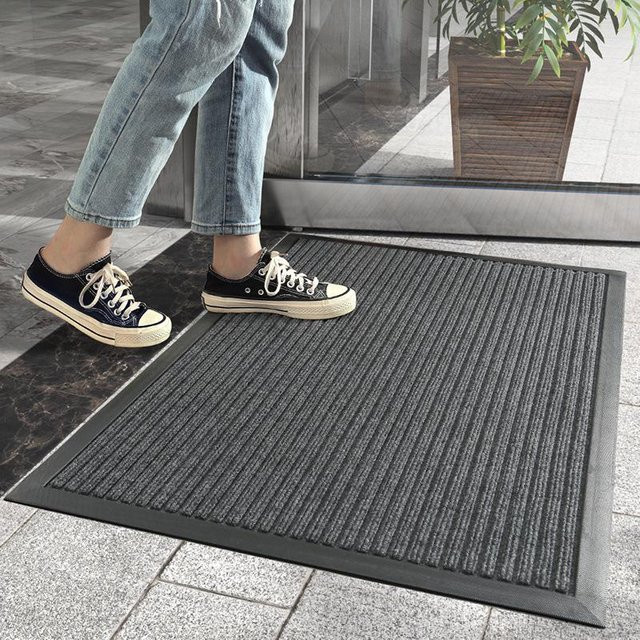 Rutschfeste Schmutzmatte für den gewerblichen Außeneinsatz, grauer Türvorleger aus Polyester und PVC, B/B: 60 x 90 cm - Bild 1