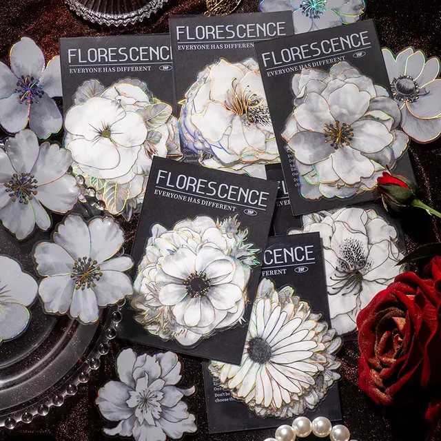 20 Stück Blumen-Aufkleber in Schwarz-Weiß mit Goldfolie für Scrapbooking und Junk Journal DIY Material - Bild 1