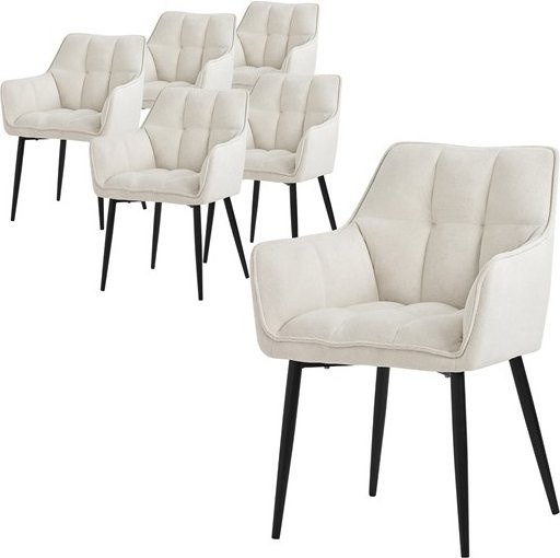 6er Set Esszimmerstühle ML-Design aus Frotteestoff in Creme mit Metallgestell - Bild 1