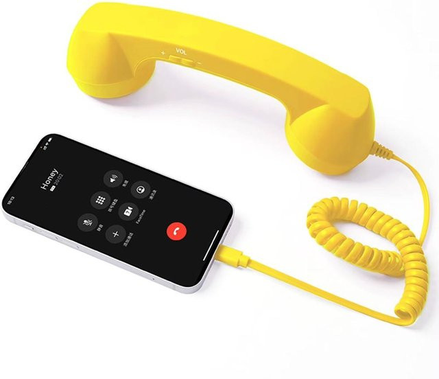 Haoming Retro-Telefonhörer mit USB-C und 3,5mm Klinkenanschluss in Gelb - Bild 1