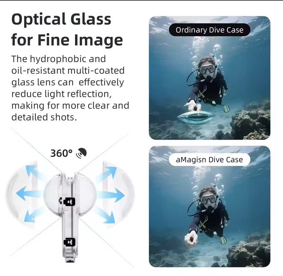 AMagisn Unsichtbares Tauchgehäuse mit Schnellverschluss für Insta360 X5 und X4, 60m Wasserdicht, Transparent - Bild 3