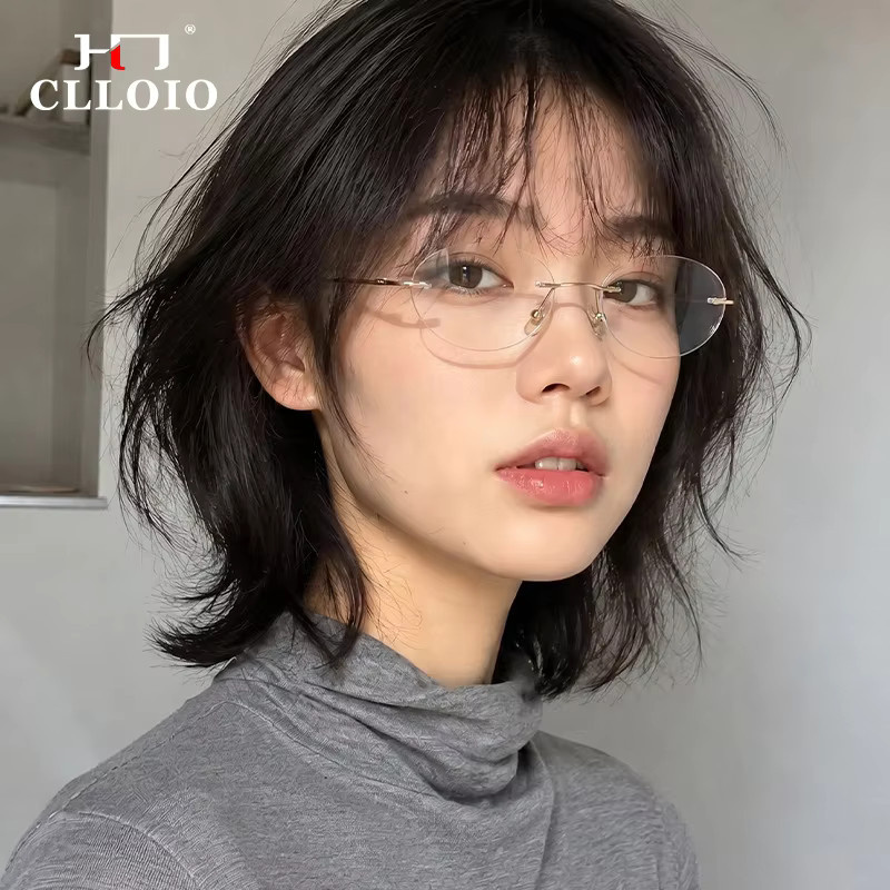CLLOIO Korrektionsbrille, randlos, oval, Titan, Damen, Blaulichtfilter - Bild 3