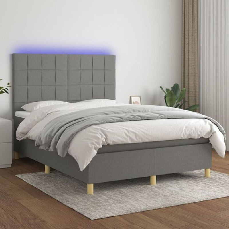 vidaxl Boxspringbett mit Matratze aus Stoff in Dunkelgrau B/T/H: 140 x 200 cm - Bild 1
