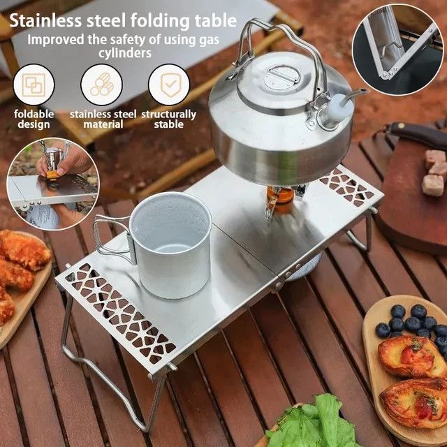 LZJV Outdoor Picknick Klapptisch aus Edelstahl als tragbarer Camping und Grilltisch - Bild 1