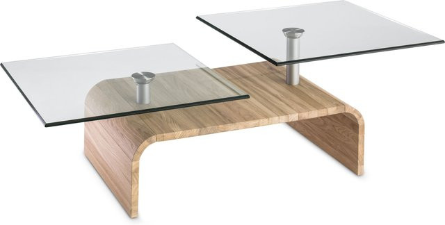 Couchtisch 7265 HASSE mit drehbarer Tischplatte aus Wild Oak Massivholz und Klarglas, Braun, B/T/H: 70 x 70 x 49 cm - Bild 1