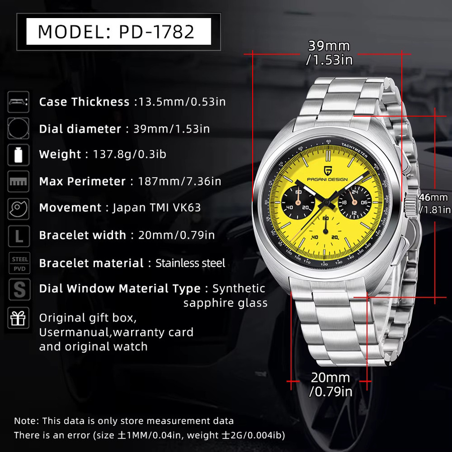 Pagani Design Chronograph, Quarz, Edelstahl, Gelb, Herren - Bild 5