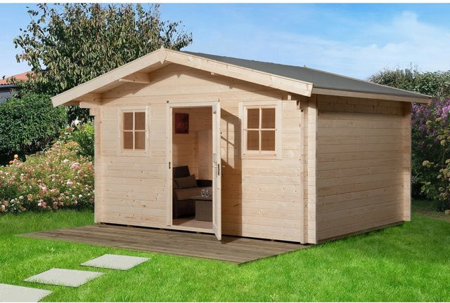 Weka Holz-Gartenhaus mit Satteldach in Natur/Braun aus Blockbohlenbauweise - Bild 1