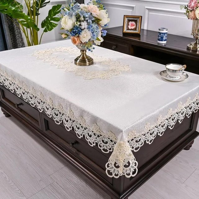Julliette Traum Tischdecke Rechteckig Weiß mit floraler Spitze B/T: 130 x 130 cm - Bild 1