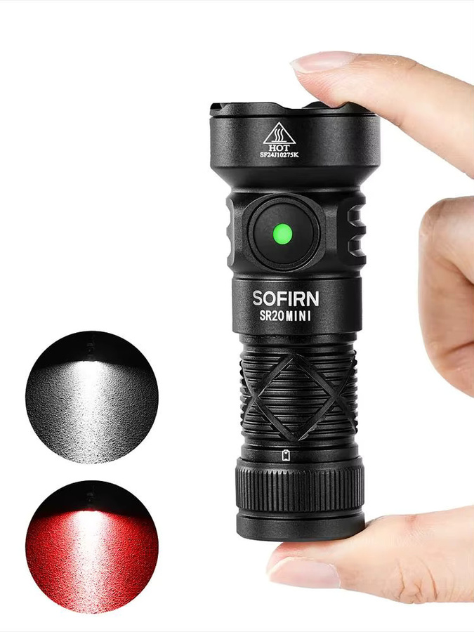 SOFIRN SR20 MINI Taschenlampe Schwarz mit 1200lm, USB-C, IP68 Wasserdicht und roter LED-Taste - Bild 6