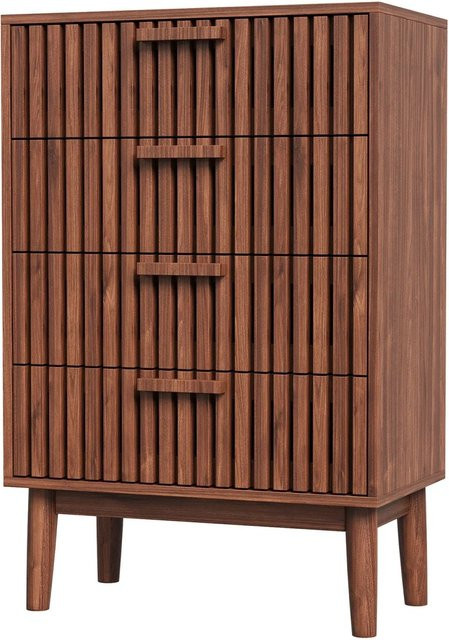 PXloue Kommode aus Massivholz mit 4 Schubladen in Walnussholzfarbe, B/T/H: 91 x 40 x 60 cm - Bild 1