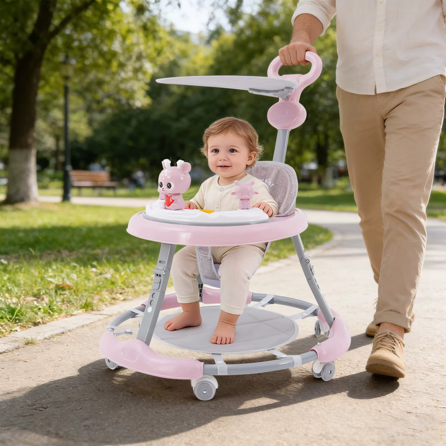Bymaocar Faltbarer Babywalker in Rosa mit Sonnenschutz und 6 Universalrädern für Babys von 6 bis 18 Monaten - Bild 2