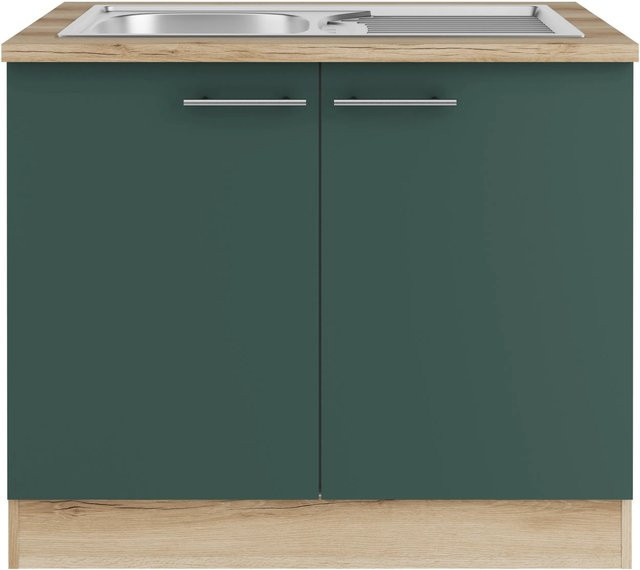 OPTIFIT Savona405 Küchen-Spülenunterschrank in Steingrün mit modernem Design und mattem Finish, Breite: 100 cm - Bild 1