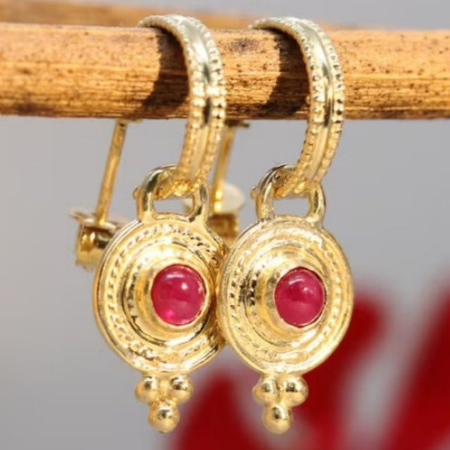 YoYo Ohrringe, Gold, Rubin, Damen, Vintage - Bild 1