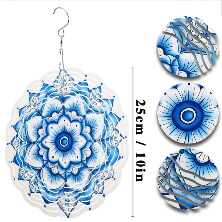 CIFBUY 3D Mandala-Blume Metall-Windspiel in Blau und Grau als kinetische Gartendekoration für den Außen- und Innenbereich - Bild 2