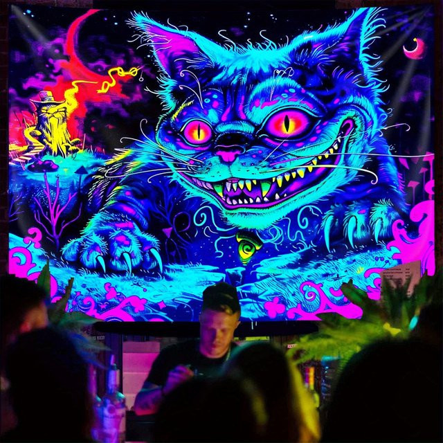 VIKAMA Fantasy Cheshire Cat Wandteppich mit Farbverlauf und Mondlicht-Effekt, Mehrfarbig - Bild 1