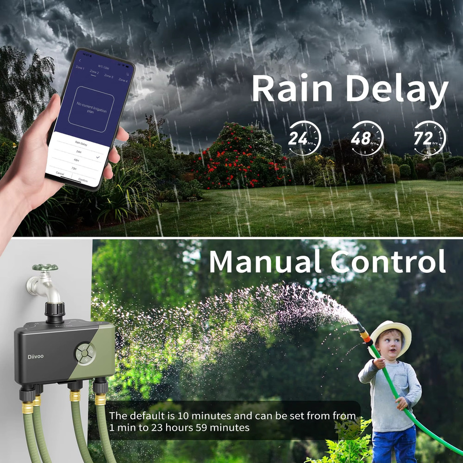 Diivoo Garten-WLAN-Wassertimer mit 3/4 Zonen und Regenverzögerung für automatische Bewässerungssysteme - Bild 4