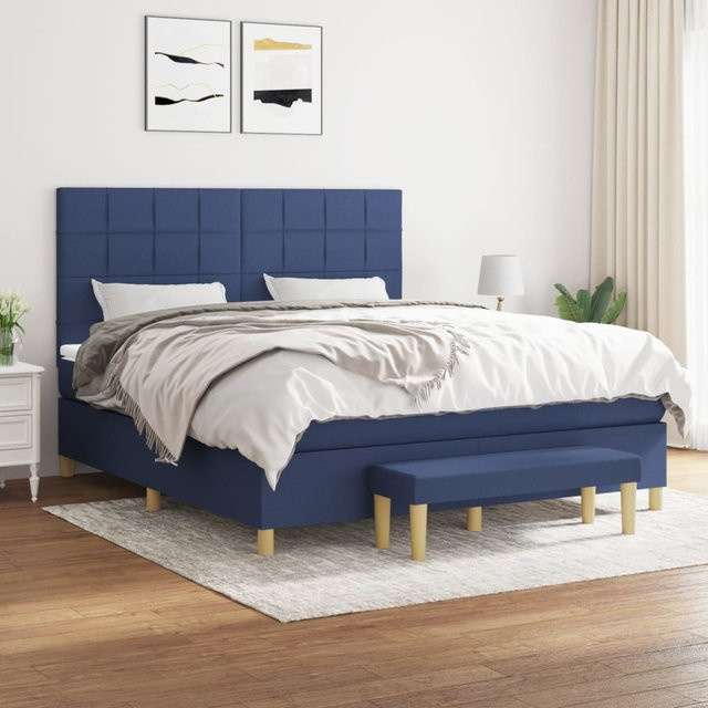 vidaXL Boxspringbett mit Matratze in Blau aus Stoff, B/T/H: 180 x 200 x 128 cm - Bild 2