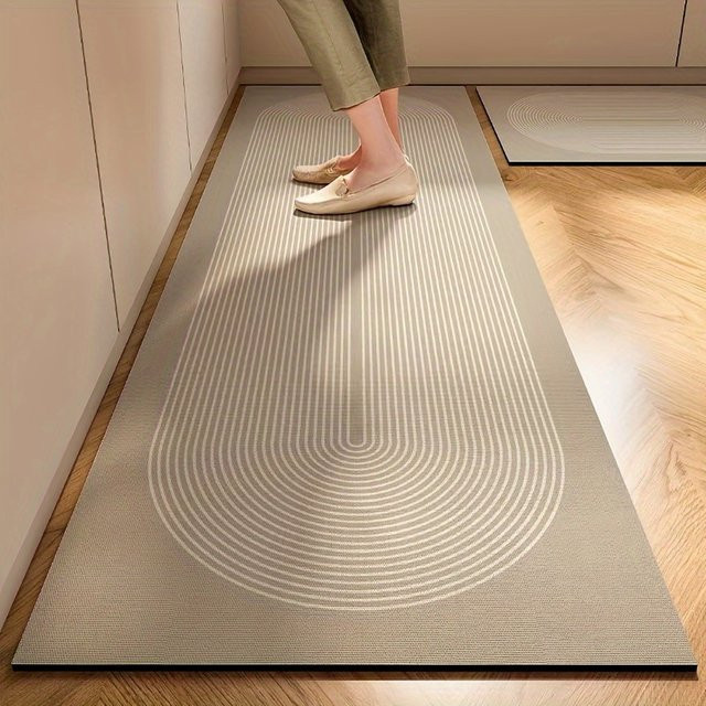 VIKAMA Diatomit-Läufermatte mit geometrischem Blumenmuster in Beige, rutschfester Küchenläufer im minimalistischen nordischen Design - Bild 1