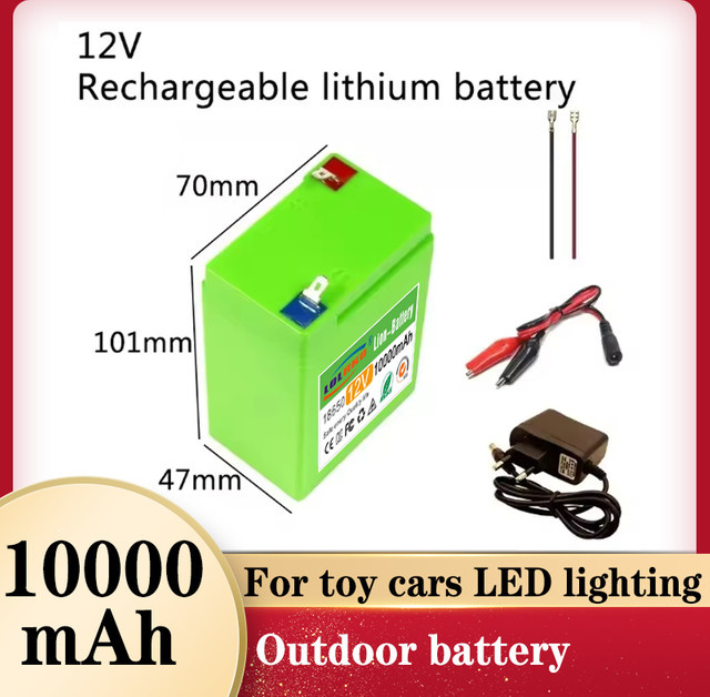 ALalito Lithium-Ionen Akku 12V 10Ah in Grün für Spielzeugautos, LED-Beleuchtung und Outdoor-Anwendungen - Bild 1