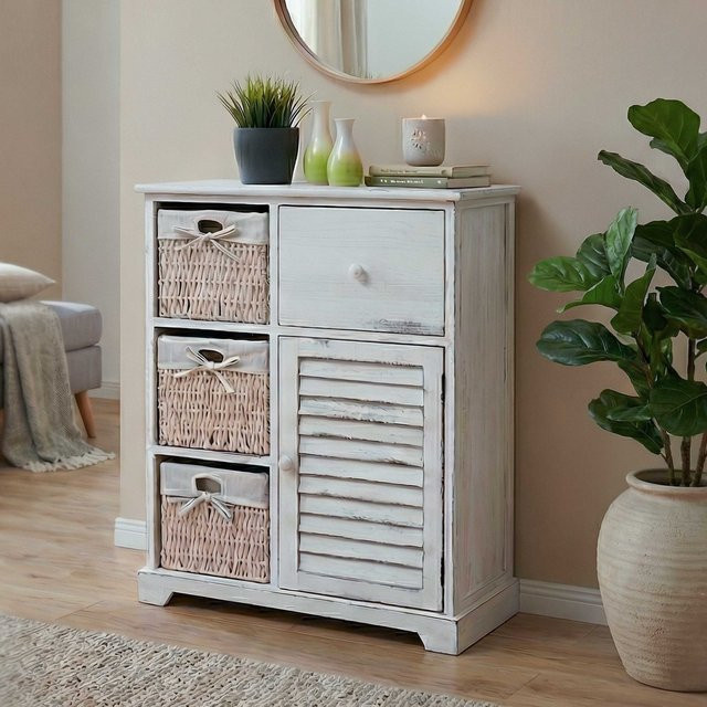 MCW Schubladenkommode MCW-H21 aus Massivholz in Shabby Weiß, B/T/H: 80 x 30 x 60 cm - Bild 1