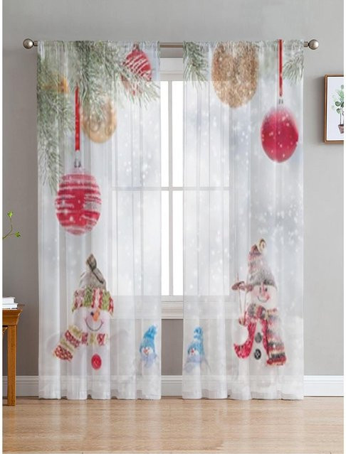 Transparenter Weihnachtsvorhang mit Kugeln und Beeren von Your Warm Home, Farbe Weiß/Transparent, B: 135 cm, H: 114 cm - Bild 1