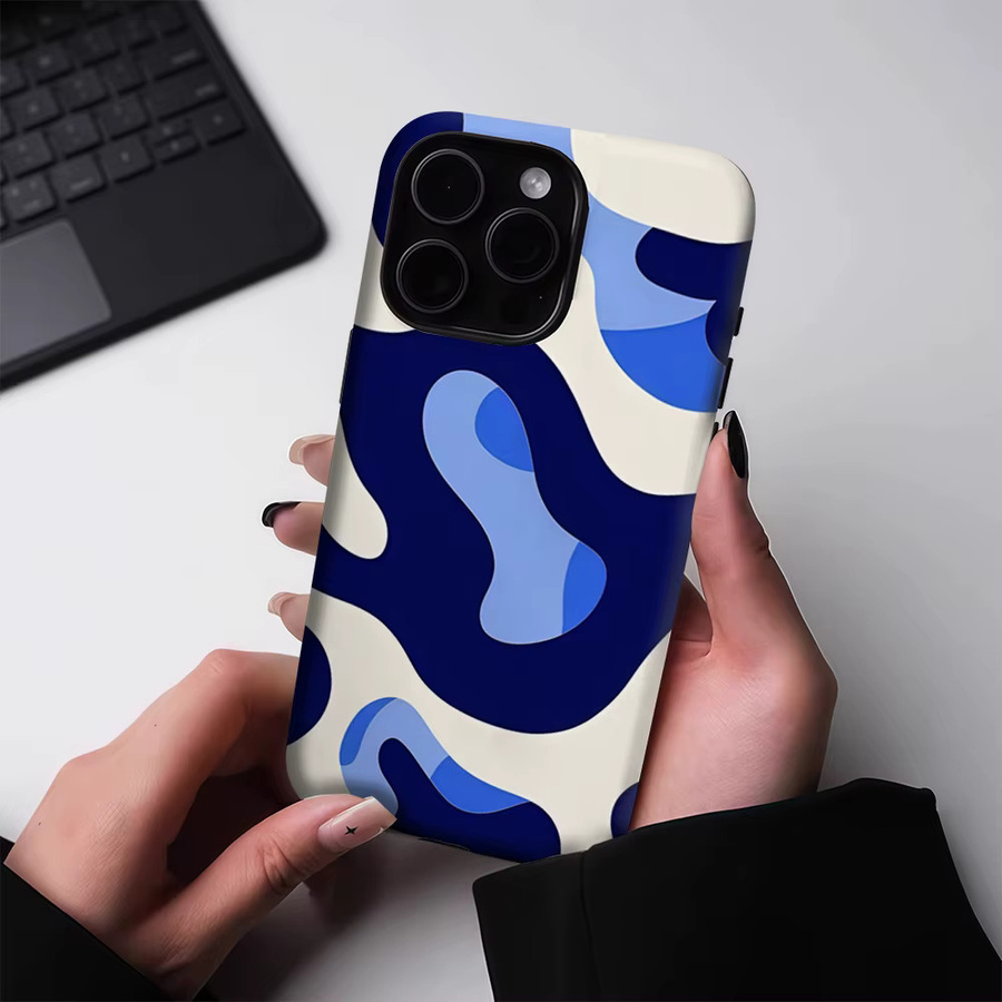 Potdemiel Handyhülle mit blauem Tarnmuster für iPhone 17 16 15 14 Pro Max Plus, magnetische Double-Layer Tough Case - Bild 4