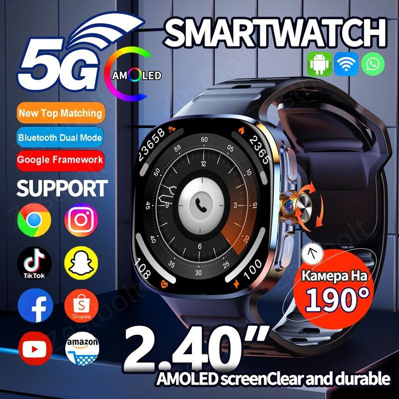 M99 5G Smartwatch mit 2,4 Zoll Amoled Display, Android, Drehkamera, SIM-Kartenslot und WLAN, Schwarz - Bild 4
