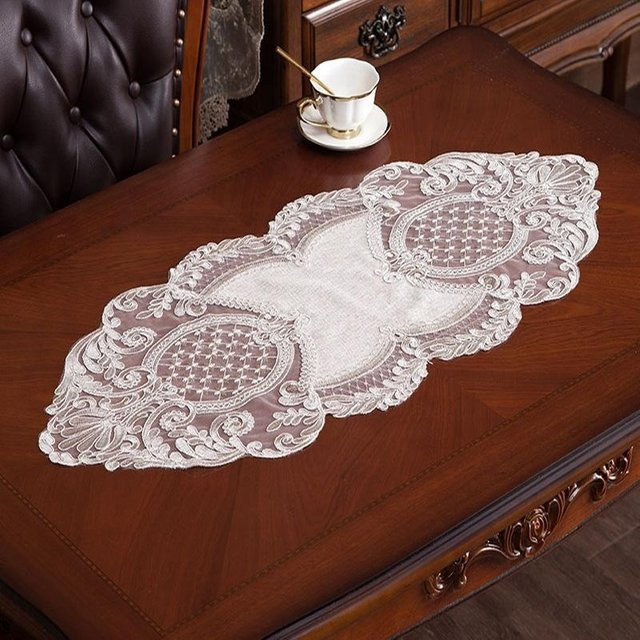 Bestickte Baumwolltischdecke von Yiran Furniture in Hanfgrau, wasserabweisend, B/T: 50 x 100 cm - Bild 1