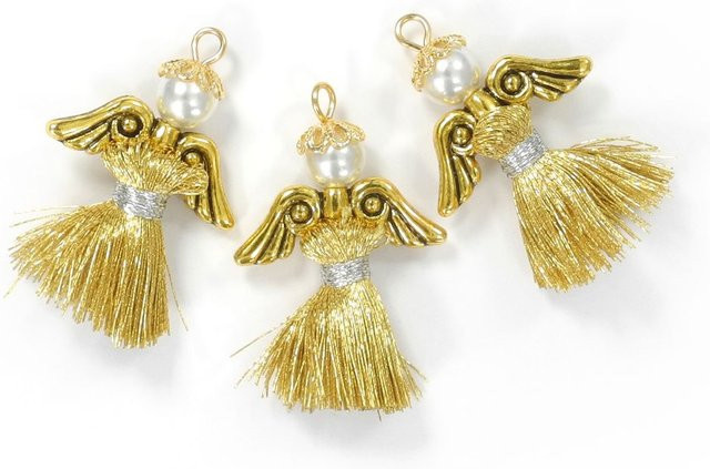 PRACHT Bastel-Set Quastenengel Schmuckanhänger aus Metall in Gold für Weihnachten und Advent, 3er-Set - Bild 1