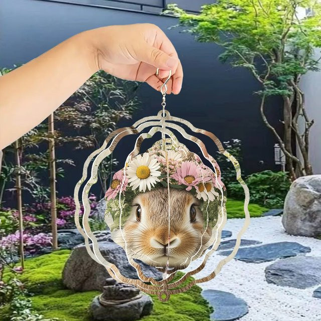 Metall-Hasen-Windspiele und Vogelabwehr-Blumenringe als runde Gartendekoration aus Metall - Bild 1