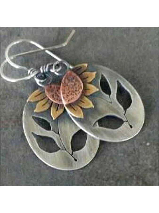 YoYo Hohlohrringe Sonnenblumen, Bicolor, Vintage, Damen - Bild 4