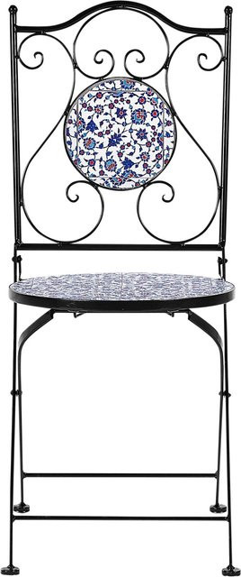 Beliani Gartenstuhl im Retro-Design aus Metall, Schwarz Blau Weiss, B/T/H: 45 x 40 x 90 cm - Bild 1