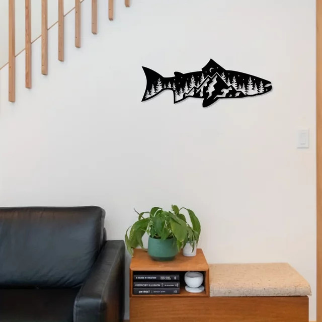 Cifbuy Wandkunst aus Metall in Fischform, modernes Naturmotiv in Schwarz zur Dekoration deiner Wände - Bild 1