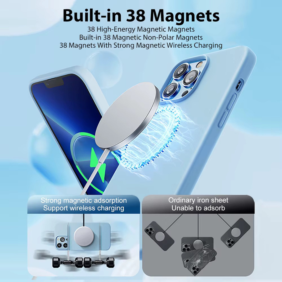 Luxus MagSafe Magnet Handyhülle aus flüssigem Silikon für Apple iPhone 16 15 13 Pro Max in Blau mit Wireless Charging Unterstützung - Bild 3