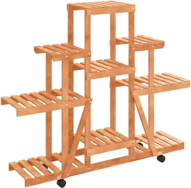 vidaXL Blumenständer aus Massivholz Tanne mit Rollen in Hellbraun, B/T/H: 110 x 25 x 101 cm - Bild 1
