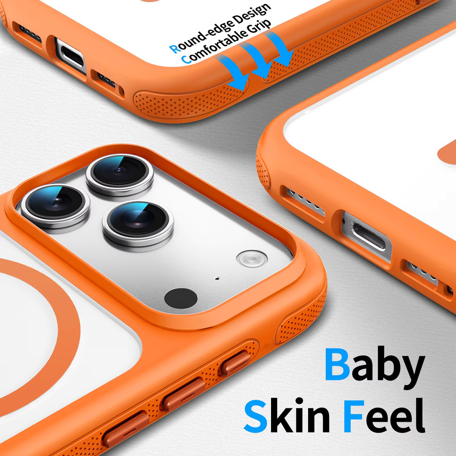 MagSafe Magnetische Handyhülle für iPhone 17 16 15 14 13 12 Pro Max Air mit Metallknöpfen und weichem Stoßfänger in Orange - Bild 3