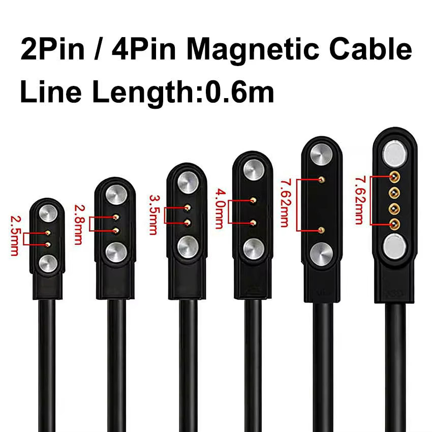 JCD Magnetisches Smartwatch Ladekabel mit 2-Pin oder 4-Pin Kontaktanschluss, USB-A auf USB-C, Schwarz, Unisex - Bild 3