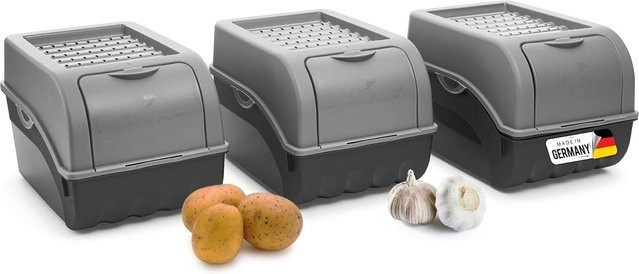 Novaliv Kartoffel- und Zwiebelaufbewahrungsbox Set, 3er Pack, Grau, stapelbar, 5 l pro Box - Bild 1